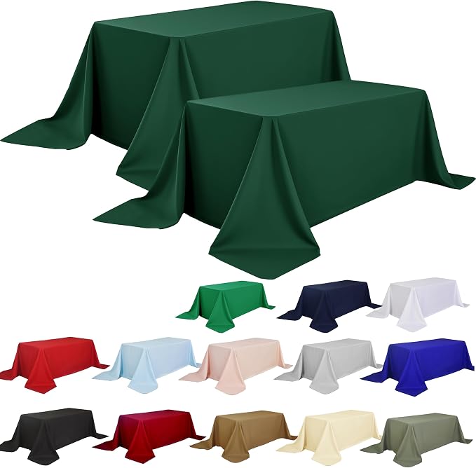 2-Pack 90x156 inch Blackish Green Table Cloths, Solid Stain and Wrinkle Resistant Oblong Tablecloth, Premium Plain Weave Polyester Fabric Rectangle Table Linen Covers for Hotel, Banquet