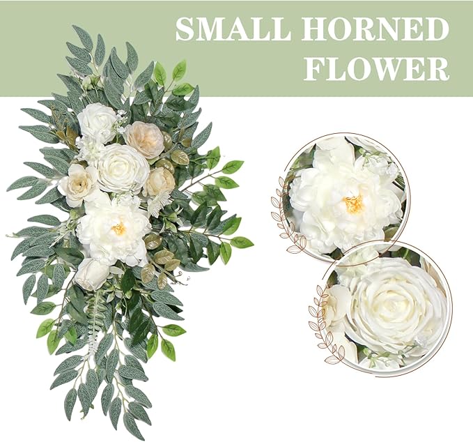 Wedding Arch Flowers with Drapes (Set of 3) Wedding Decor and Wedding Arch Draping Artificial Flower Arrangements Wedding Decorations for Reception Wedding (White Champagne)
