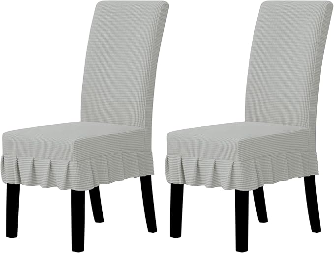 Easy-Going Dining Chair Covers Stretch Parsons Chair Slipcover with Skirt Chair Covers for Dining Room Restaurant Banquet (2 PCS, Silver Gray)