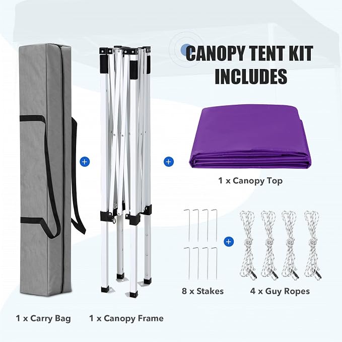 EAGLE PEAK 5x5 Pop Up Canopy Tent Instant Outdoor Canopy Easy Set-up Straight Leg Folding Shelter, Purple