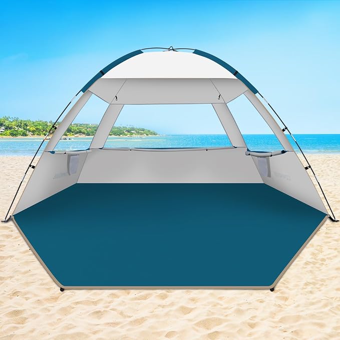 COMMOUDS Beach Tent Sun Shelter for 3/4/6/8 Person, UPF 50+ UV Protection Beach Shade Canopy Tent, Lightweight, Easy Set Up and Carry