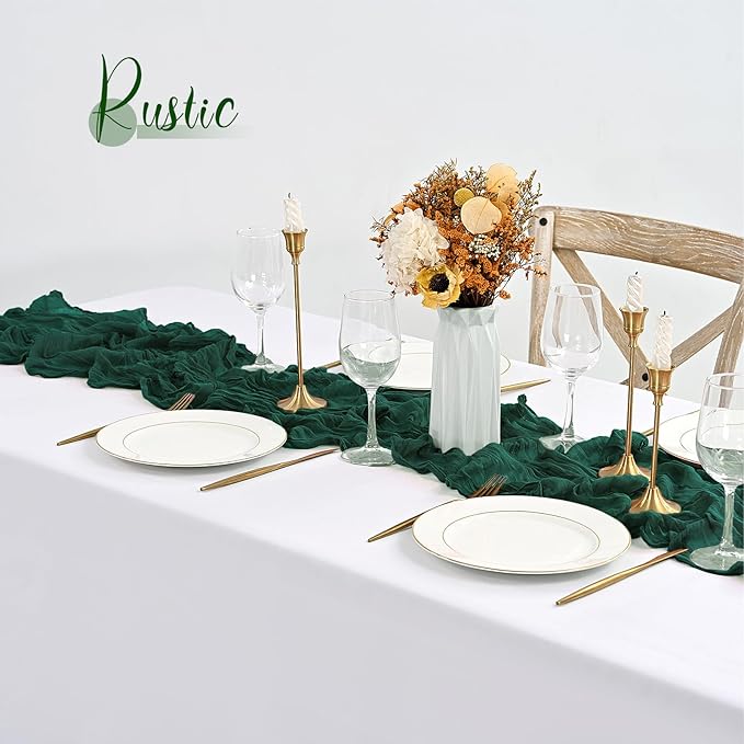 20 Pack Emerald Green Table Runner 10Ft Cheesecloth Table Runner Boho Gauze Cheese Cloth Table Runners Romantic Long Sheer Fabric Table Runners for Wedding Party Bridal Shower