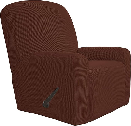 Easy-Going 4 Pieces Oversized Recliner Stretch Sofa Slipcover Sofa Cover Furniture Protector Couch Soft with Elastic Bottom Polyester Spandex Jacquard Fabric Small Checks Coffee, X-Large
