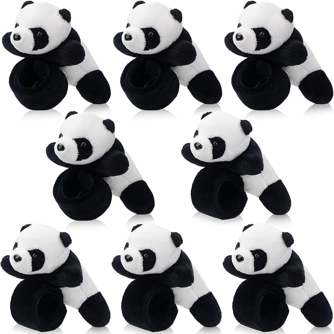 Lenwen 8 Pcs Panda Stuffed Animals Slap Bracelets for Kids Plush Animal Slap Snap Bracelets Bulk Panda Wrist Bands Adopt an Animal Party Favors School Students Gifts for Boys Girls Classroom Prizes