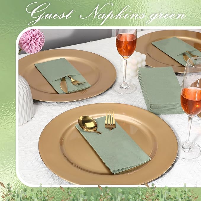 Seajan 120 Pcs Sage Green Napkins 2 Ply 16"x16" Sage Green Linen Feel Napkins Disposable Soft Linen Dinner Wedding Guest Hand Towels for Wedding Bridal Baby Shower Decorations Supplies