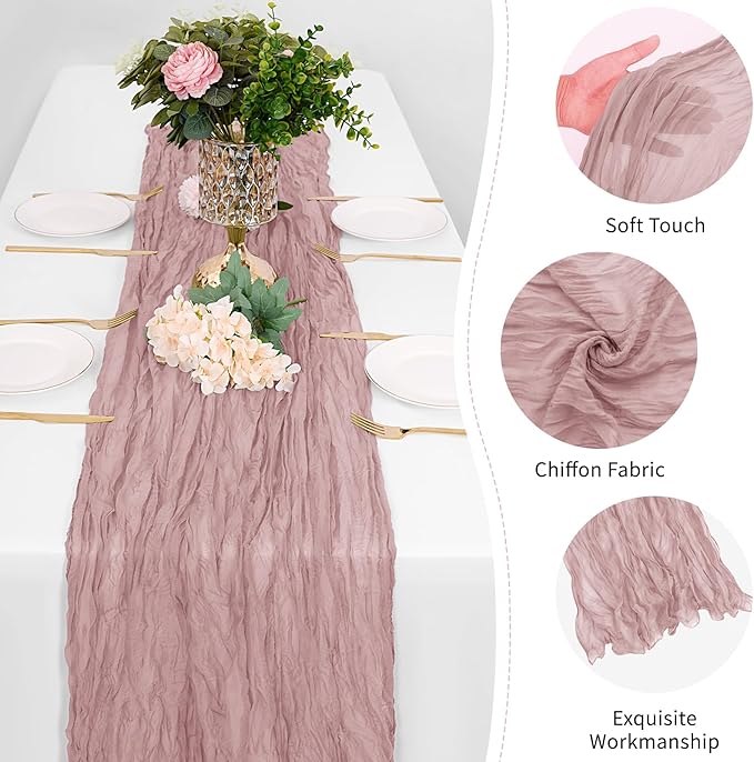 25 Pack Dusty Pink Cheesecloth Table Runner 17 x 108 Inch Gauze Table Runner Fabric Semi Sheer Cheese Cloth Table Decor Bulk for Rustic Romantic Wedding Baby Shower Table Decoration