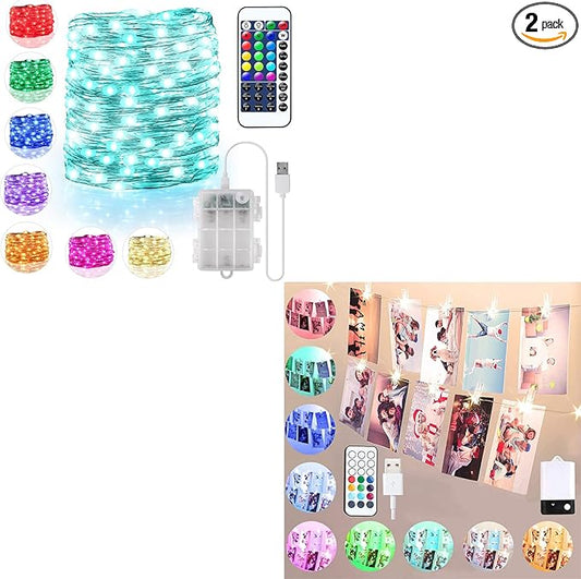 OMIKA Color Changing Battery Operated 16.4ft 50 LEDs Fairy String Lights & 16.4ft 50 LEDs Photo Clip String Lights