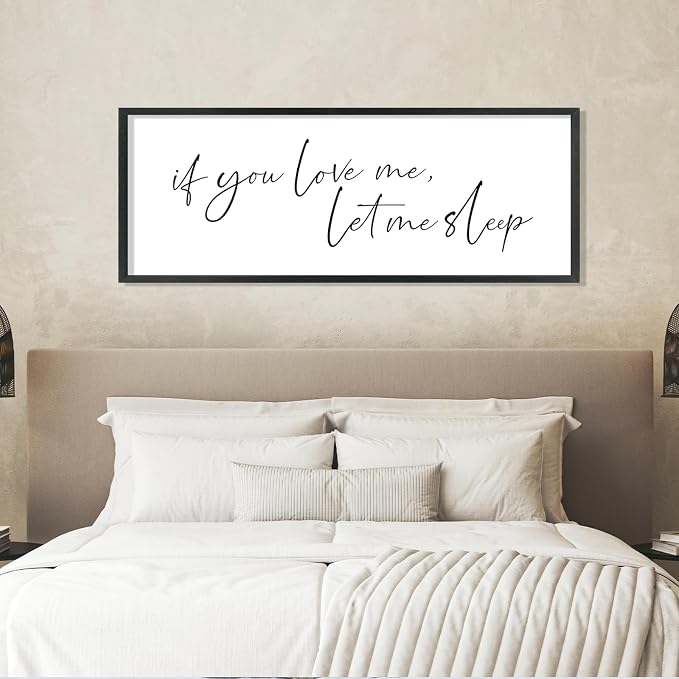 YWJKWLGS If You Love Me Let Me Sleep Bedroom Wall Art Above Bed | 32x12 Inch Rustic Black Wood Framed Funny Sleep Sign Wall Decor for Master Room Over Bed, Sleep Lovers Her Him