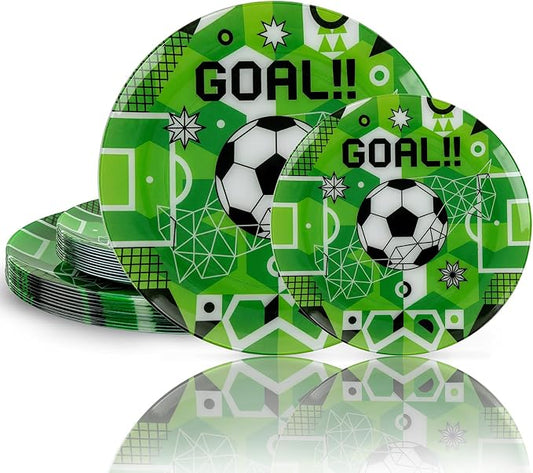 I00000 20 Pcs Plastic Soccer Plates - Green Disposable Plates,Heavy Duty Disposable Plate for Global Soccer Celebration Party Supplies include 10.25" Dinner Plate& 7.5" Dessert Plate for soccer Party