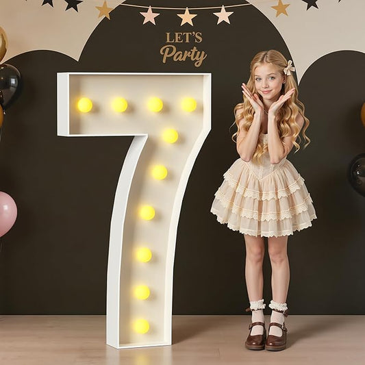 4FT Marquee Light Up Numbers, Large Marquee Numbers for 7th 17th 70th Birthday Decorations, Giant Light Up Numbers for Party Anniversary, Marquee Letters, Pre-Cut DIY Mosaic Numbers for Balloons 7