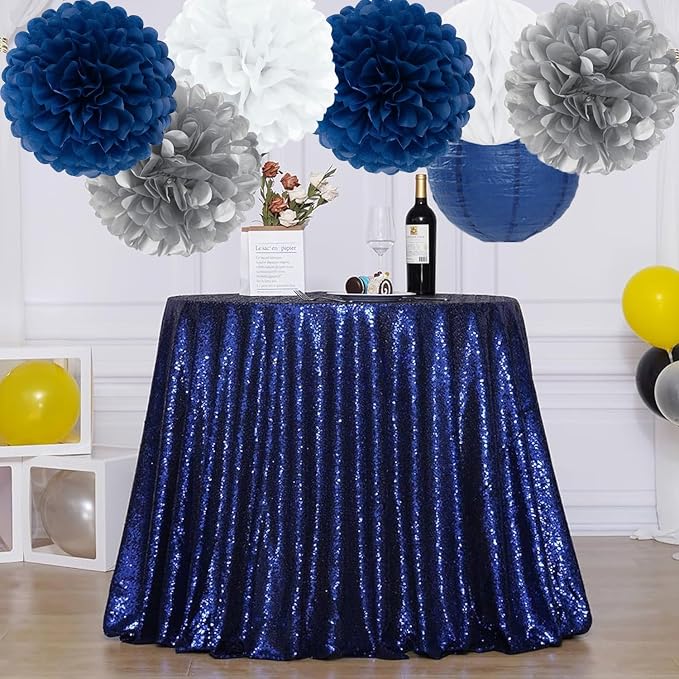 Navy Blue Silver White Paper Flowers Tissue Pom Poms Honeycomb Lanterns 15pcs Royal Party Decorations Graduation Birthday Wedding Baby Bridal Shower Boy Bachelorette Hanging Supplies Mprocherify
