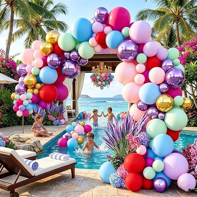 Pink Blue Purple Balloon Arch Double Stuffed Baby Blue Purple Red Balloons Pastel Purple Pink Gold Latex Balloon Garland kit for Baby Shower Birthday Princess Hawaii Party Decorations