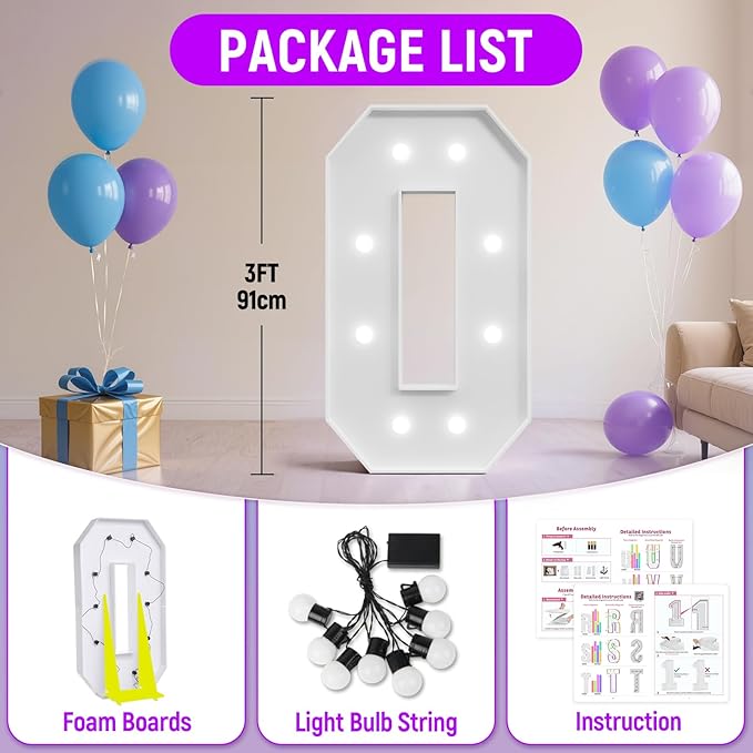 3FT Marquee Numbers 60 with Lights, Large Light Up Numbers Sign for 60th Birthday Party Decorations, Anniversary Celebration Backdrop Decor for Women and Men