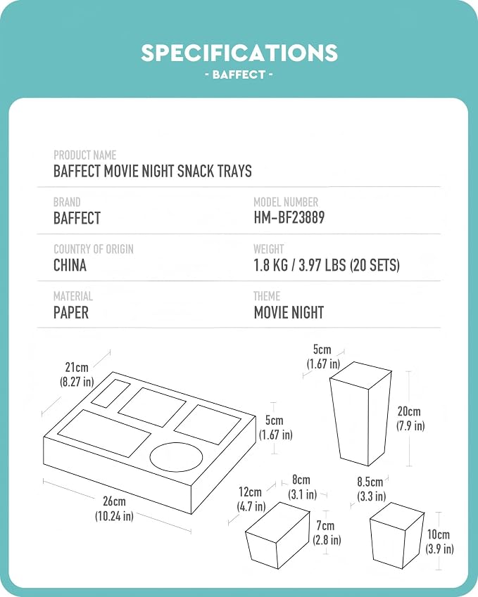Baffect Movie Night Snack Trays 100pcs Include 20 Movie Night Trays, 20 Popcorn Boxes, 20 Salad Bowls, 20 Nacho Bowls, 20 Movie Party Invitations, Outdoor Movie Night Supplies For Nacho Bar