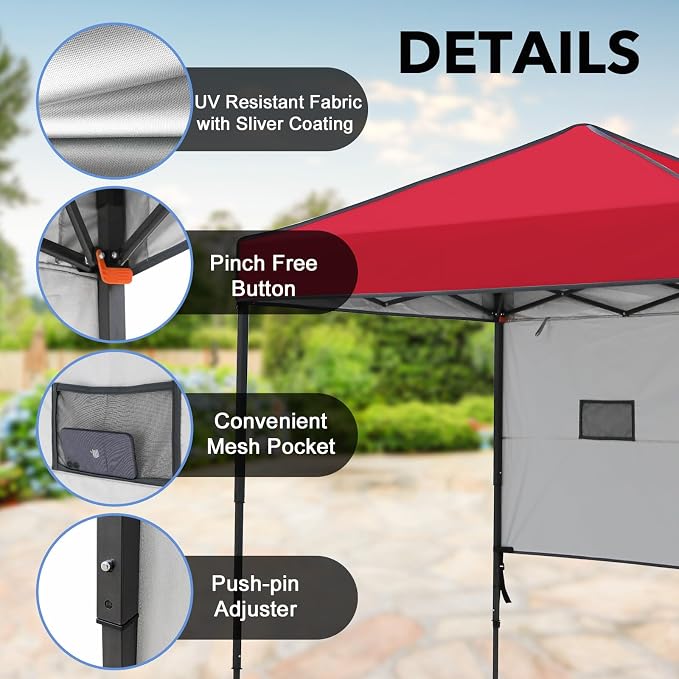 6x4 Pop Up Canopy Tent with Half Wall Panel, Instant Portable Beach Canopy, Outdoor Tent with Carry Bag for Camping, Sports, Tailgating, Events, Red
