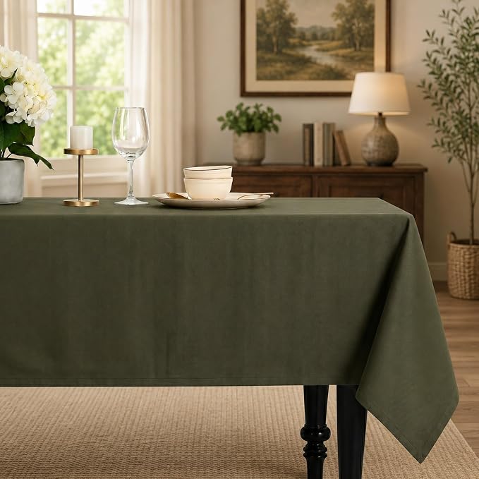 LFH Home Beautiful Cotton Rich Tablecloth for Rectangle Tables, 60 x 108 Inch Table Cloth,Machine Washable Fabric Table Cover for Dining Table,Kitchen,Parties,Holidays & Everyday Use-Military Green