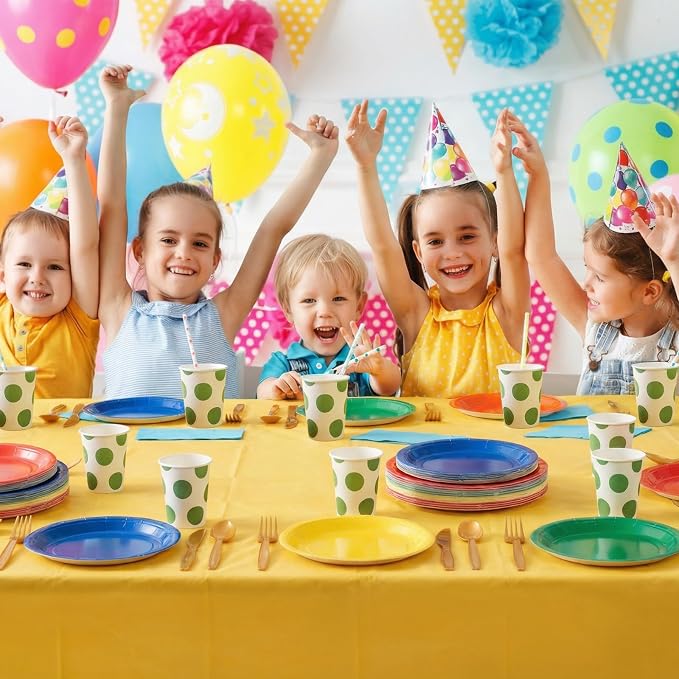 Ziliny 350 Pcs Tea Party Supplies Spring Summer Parties Tableware Set Disposable Plates Napkins Paper Cups Plastic Cutlery Set For Birthday Bridal Baby Shower Serves 50(Cartoon,Colorful)
