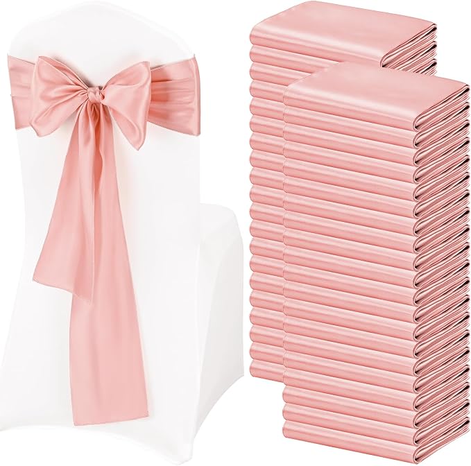 Pesonlook 120 PCS Rose Gold Satin Chair Sashes Bows,Satin Chair Sashes Universal Chair Cover for Wedding Reception Restaurant Event Decoration Banquet,Party,Hotel Event Decorations (7 x 108 inch)