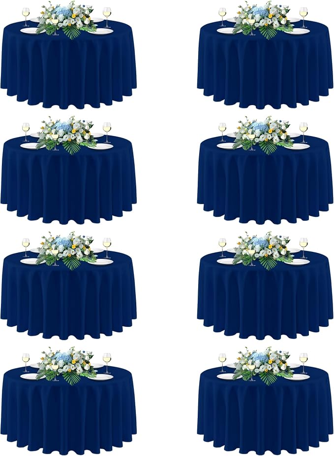 sancua Round Tablecloth 90 Inch Diameter, 8 Pack - Circle Polyester Fabric Table Cloth for Wedding Party Reception Banquet Birthday, Washable Formal Table Cover (Fit 30-72 Inch Tables), Navy Blue