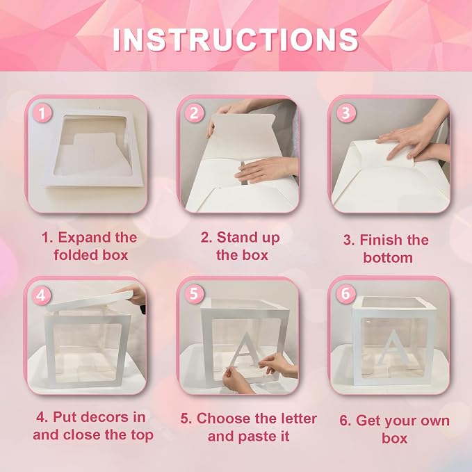 Ledido Baby Boxes with Letters for Baby Shower Decorations, 4 Pcs Transparent Balloon Boxes Blocks with Fairy String Lights, Clear Balloon Boxes for Boy Girl Gender Reveal 2026 HOCO Party Decor(White)