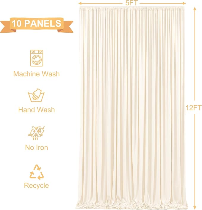 10 Panels Champagne Backdrop Curtains for Wedding Party Wrinkle Free Backdrops Curtain Drapes Fabric Decorations Photo Back Drop Cloth for Baby Shower Photography Stage Reception 50ft(W) x 12ft(H)