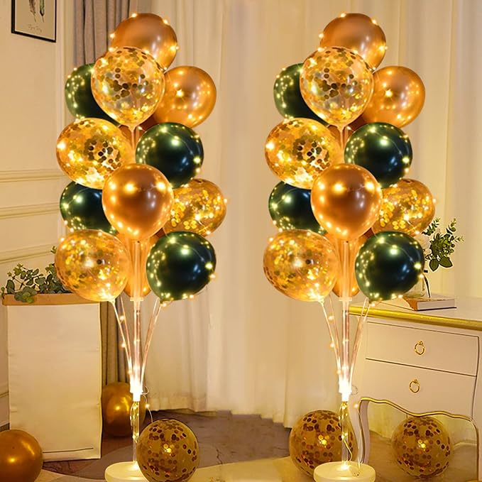 Cicicooie Balloon Column Stand Kit for Floor with String Light 2 Set Gold and Green Centerpieces Balloon Holder Decoration for Opening Adult Birthday Party Men Bachelor Party