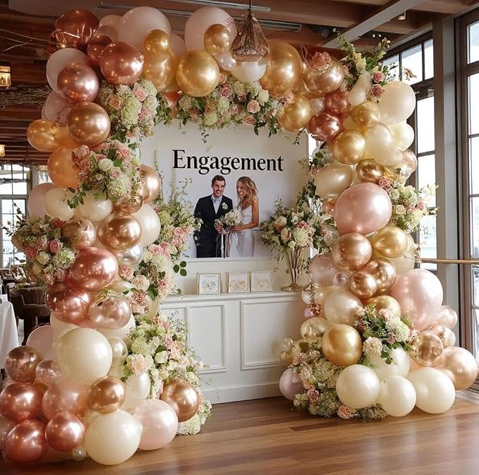 Rose Gold Balloon Garland 112pcs Double Stuffed Pearl Pink Balloons Different Sizes of 18 12 5 Inch Metallic Gold Champagne Balloon Arch Kit for Birthday Baby Shower Bridal Wedding Party Decor