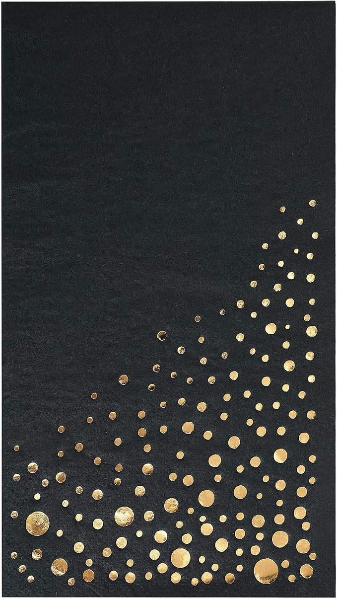 Stylish Black and Gold Napkins, 100 Dinner Napkins, Disposable Paper Dinner Napkins for Wedding Reception, Gold and Black Napkins for Party, 7.5 x 4.25 Inch Party Napkins for 50th Birthday Napkins