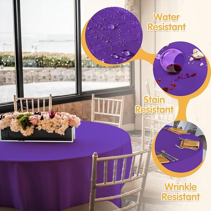 BRILLMAX 10 Pack Purple Round Tablecloths 90 Inch for 60” Tables - 150 GSM Polyester Fabric, 15" Standard Drop, Water, Stain & Wrinkle Resistant Cloth Cover for Wedding Reception Banquet Dining