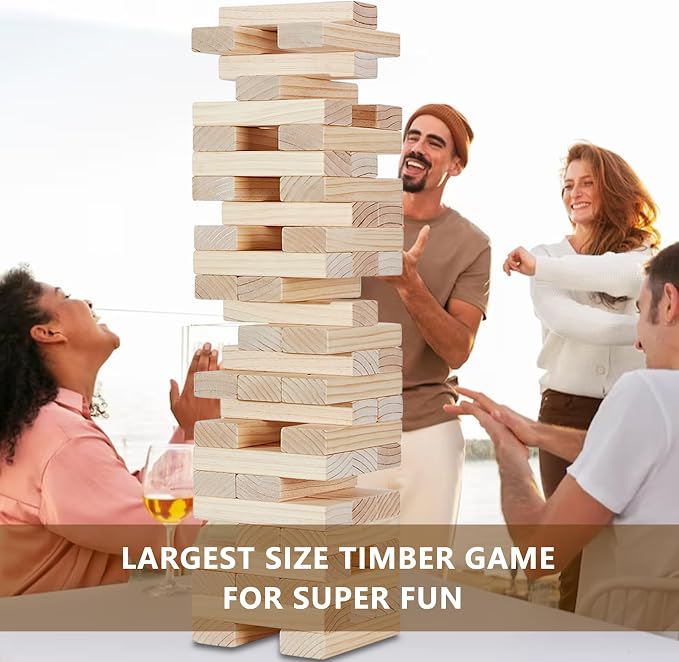 Aivalas X-Large Size Giant Tumble Tower, 60 Blocks Outdoor Games Stacking Games Includes Dice Carrying Bag Scoreboard, Stacking Over 5FT for Backyard Lawn Party Playing