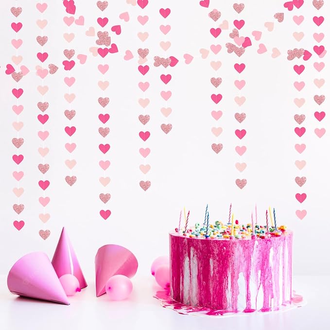 Hot-Pink Rose-Gold Party Decorations Garland and Hot-Pink Rose-Gold Party Decorations Heart-Garland