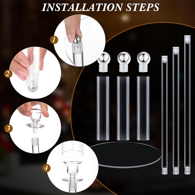 Layhit 6 Set Wedding 3 Arm Acrylic Candelabra Table Centerpiece 30.7" Clear Tall Floor Candle Holder with Shade Pillar Taper Stand for Dining Party Anniversary Birthday Easter Fit 0.87 LED Candle