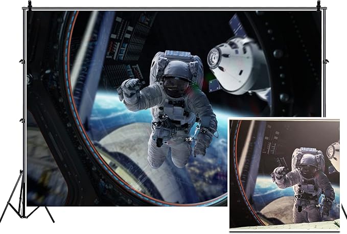 Leyiyi 7x5ft Astronaut Working Backdrop Planetarium Banner Space Station Universe Explore Shuttle Spacecraft Asteroid Travel Photo Background Kids Adventure Portrait Shoot Studio Vinyl Prop Wallpaper
