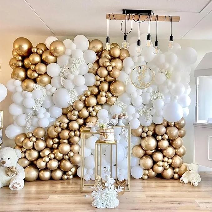 412Pcs White and Gold Balloon Arch Kit,18 12 10 5 Inch Gold balloons White Metallic Gold Latex Different Sizes Balloon Garland kit for Birthday Anniversary Wedding Baby Shower Party Decorations