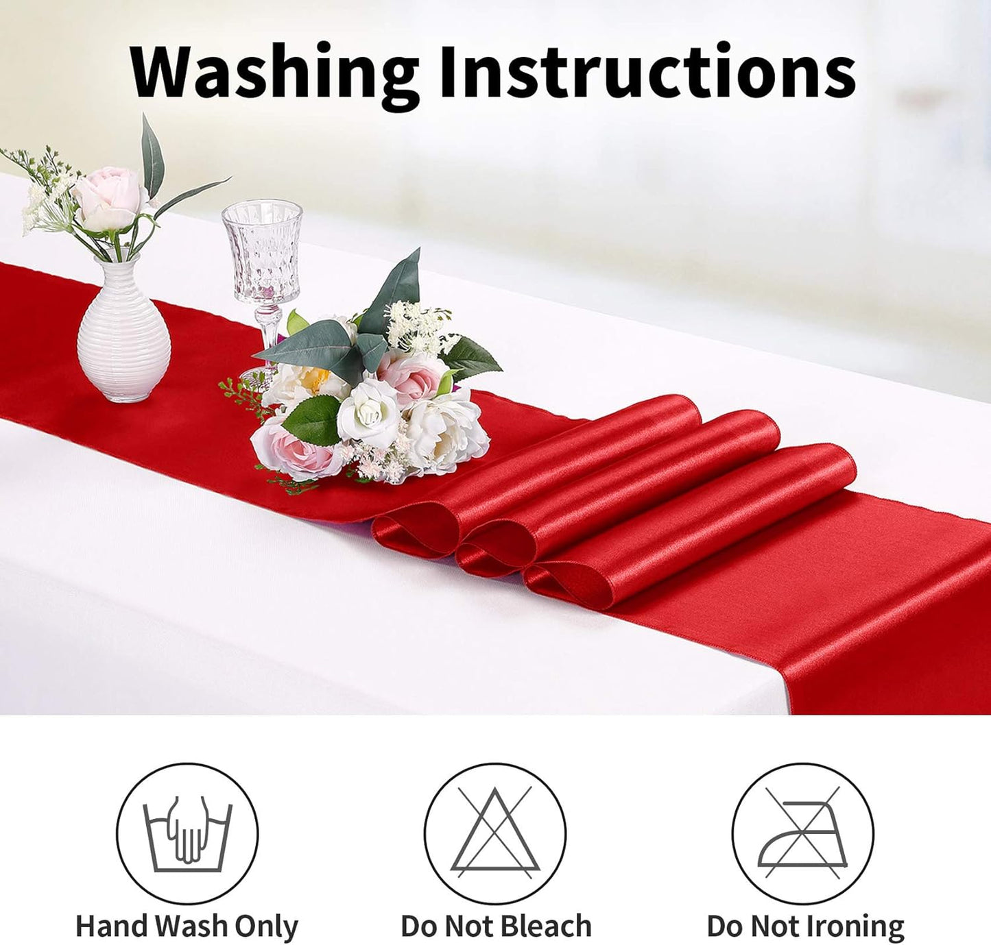 10-Pack Satin Table Runner Red 12 x 108 inches Long, Table Runners for Wedding, Birthday Parties, Banquets Decorations（10 Pack, 12x108 Inch, Red）