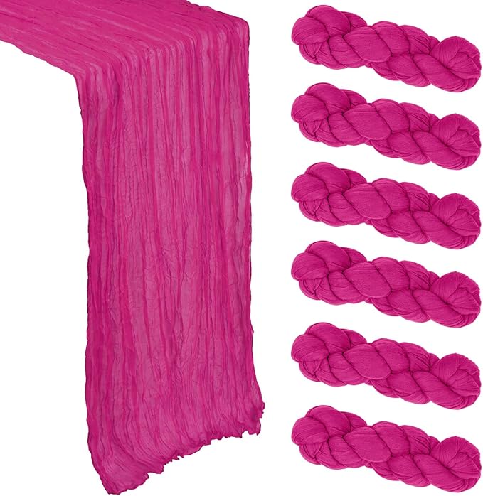 6 Pack Hot Pink Table Runner Cheesecloth 10Ft Spring Gauze Cheese Cloth Table Runner 35x120 Inch Boho Sheer Rustic Fabric for Holiday Party Decor Baby Shower Wedding Decorations