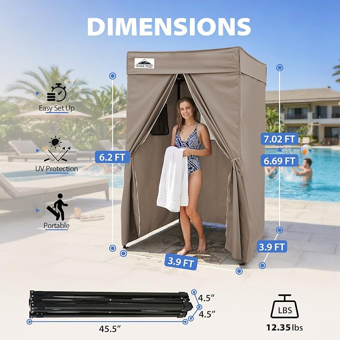 EAGLE PEAK 4x4 Pop Up Changing Tent, Flat Top Changing Room, Brown | Portable, Privacy Tent, Pool Cabana, Dressing Room, Shower & Toilet Use, Opaque Fabric, Instant Setup, Photoshoots, Camping