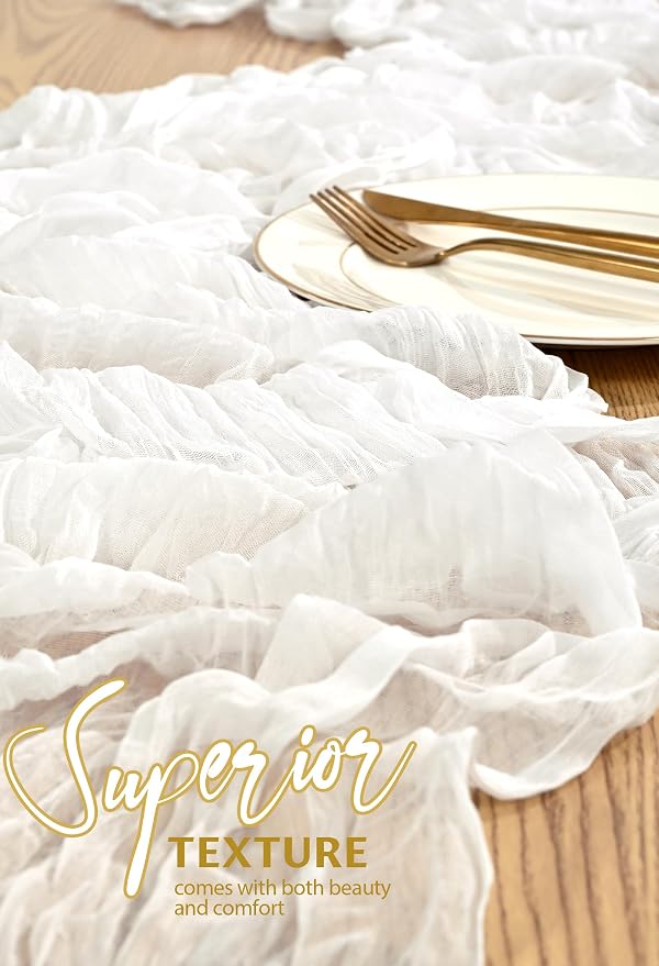 20 Pack Ivory White Cheesecloth Table Runner 10FT Boho Gauze Cheese Cloth Table Runners Romantic Rustic Sheer Table Decorations for Wedding Party Baby Shower Birthday Holiday Home