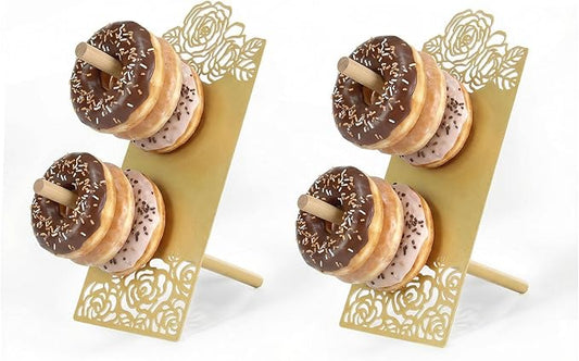 AIM & GGKK Gold Donut Stand Display Wall for Party,Metal Donut Holder Stand with Floral Design,Dessert Table Donuts Board for Weddings,Birthday,Baby Shower,Bagel Holder Party Decor