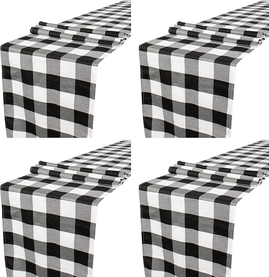 ShinyBeauty 4 Pack Checkered Table Runners - 108 Inch Black & White Christmas Plaid Farmhouse Runners for Dining Table,Picnic,Coffee (14x108 Inch)
