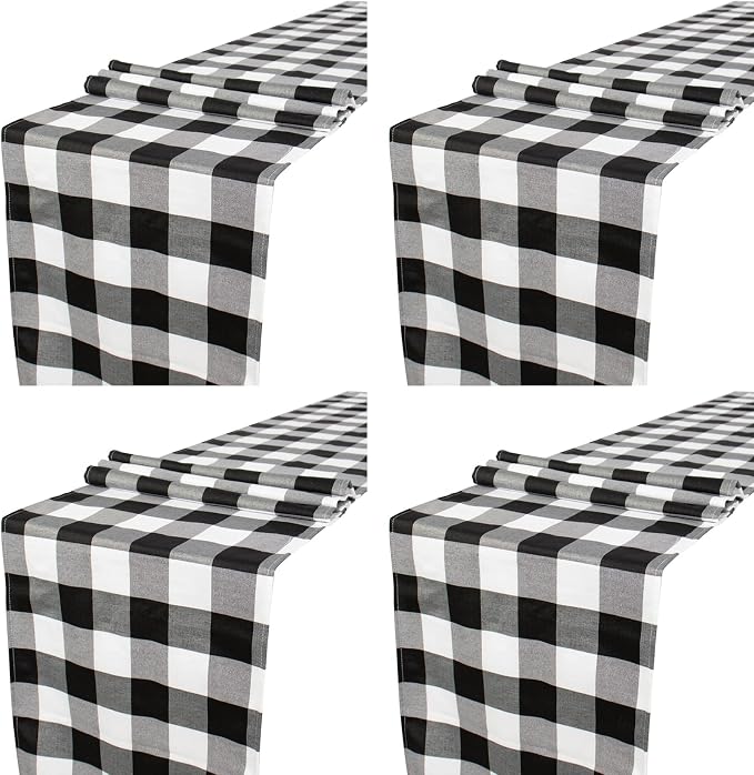 ShinyBeauty 4 Packs Black and White Table Runners 13X72 Inch Gingham Table Runners Easter Decor Buffulo Plaid Runners for Tables Farmhouse Table Linen (13"X72")