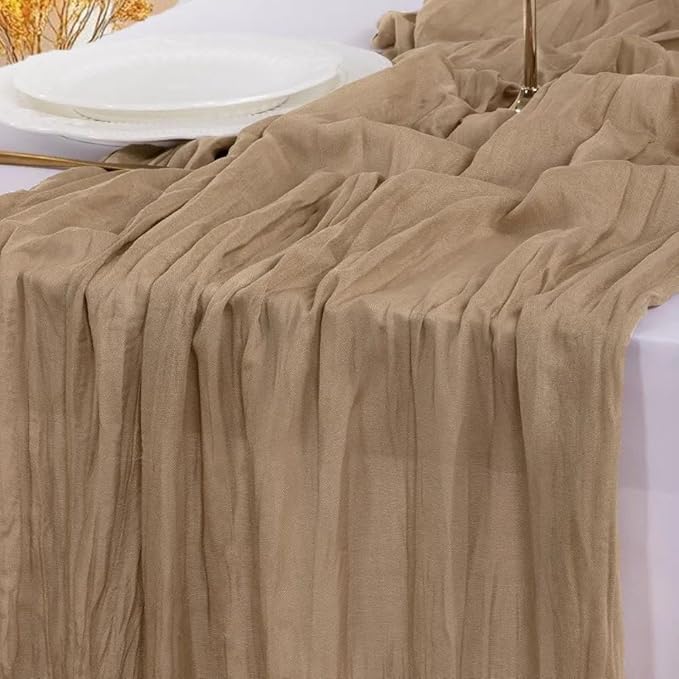 Cheesecloth Table Runner | Boho Fabric Cheese Cloth Table Runner Rustic Sheer Table Runners for Wedding, Bridal Shower, Birthday Party Décor(Nude,Pack of 3)