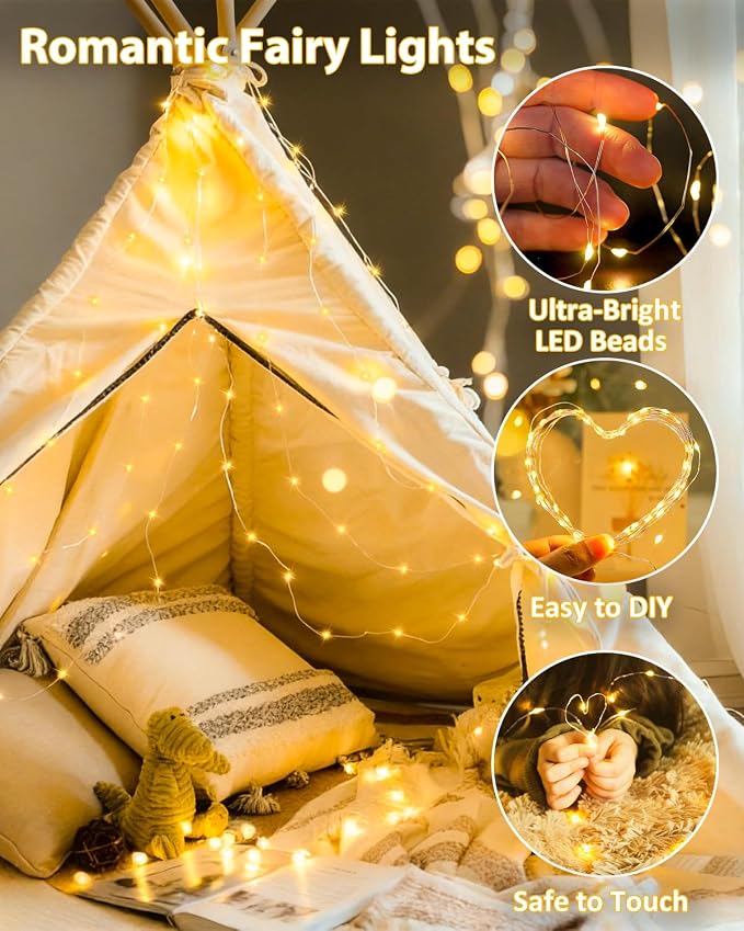 6 Pack Fairy Lights Battery Operated with Timer, Each 20FT 60LED Christmas String Lights Outdoor Indoor, Cuttable Battery Twinkle Light for Bedroom Home Wedding DIY Christmas Decorations (Warm White)