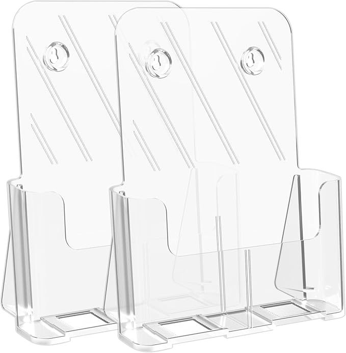 Brochure Holder 8.5x11 Inch Acrylic Literature Holders Clear Plastic Flyer Display Stand Countertop Use or Wall Mount Pamphlet Holder Organizer for Office, Lobby, Hotels, Trade Shows, 2 Pack