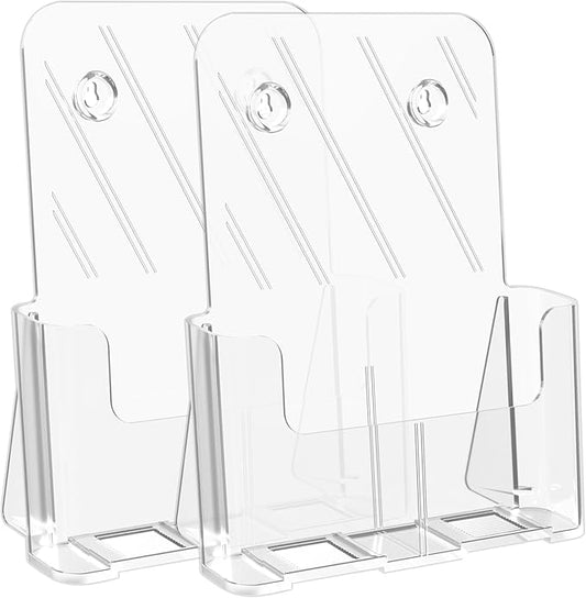 Brochure Holder 8.5x11 Inch Acrylic Literature Holders Clear Plastic Flyer Display Stand Countertop Use or Wall Mount Pamphlet Holder Organizer for Office, Lobby, Hotels, Trade Shows, 2 Pack