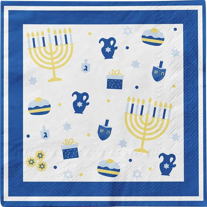 Happy Hanukkah Tableware Pack: Disposable Paper Plates, Napkins and Cups Set for 20
