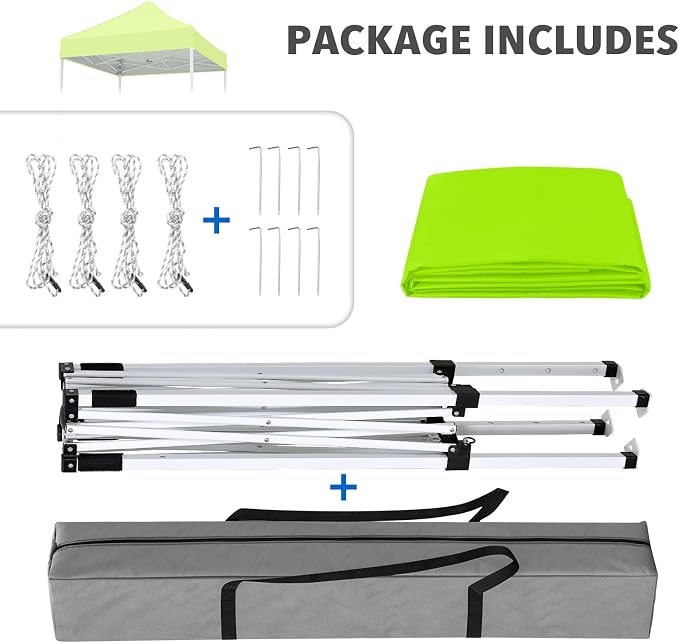 COOS BAY 5x5 Pop Up Canopy Tent, Portable Lightweight Sun Shelter with Carry Bag, Easy Setup Outdoor Canopy for Beach, Camping, Sports & Backyard Shade, Neon Green