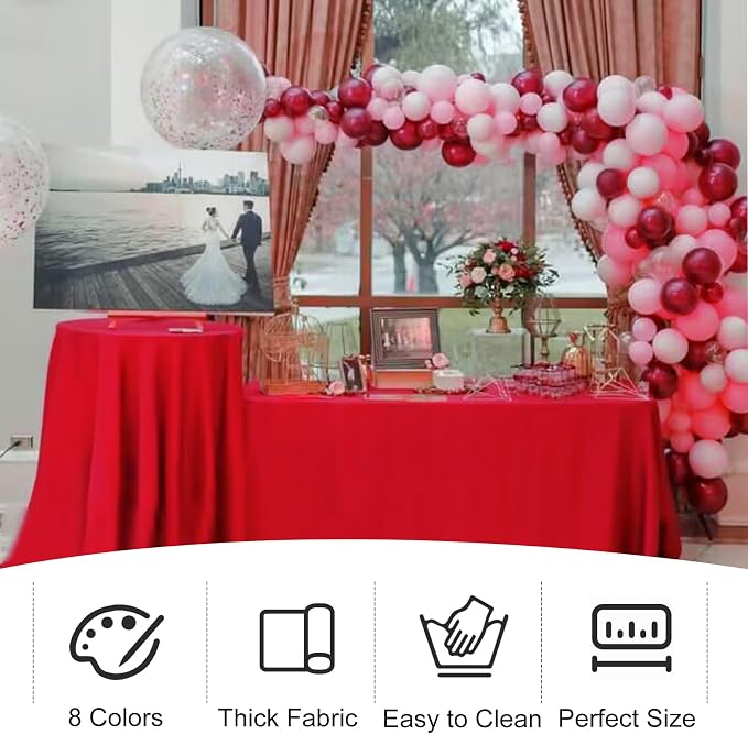 4 Pack Rectangle Tablecloth 60x126 Inch Red Washable Polyester Table Cover for Wedding Dining Table Buffet Parties Banquet Decoration（Red）