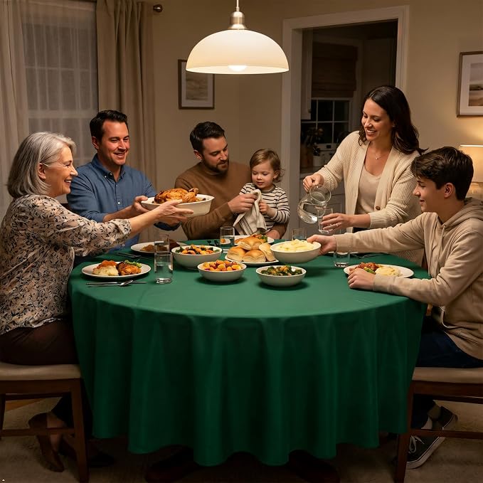 8 Pack Dark Green Round Tablecloth 90 Inch Stain and Wrinkle Resistant Round Hunter Green Table Cloth Reusable and Washable Polyester Fabric for Buffet Wedding Party and Banquet