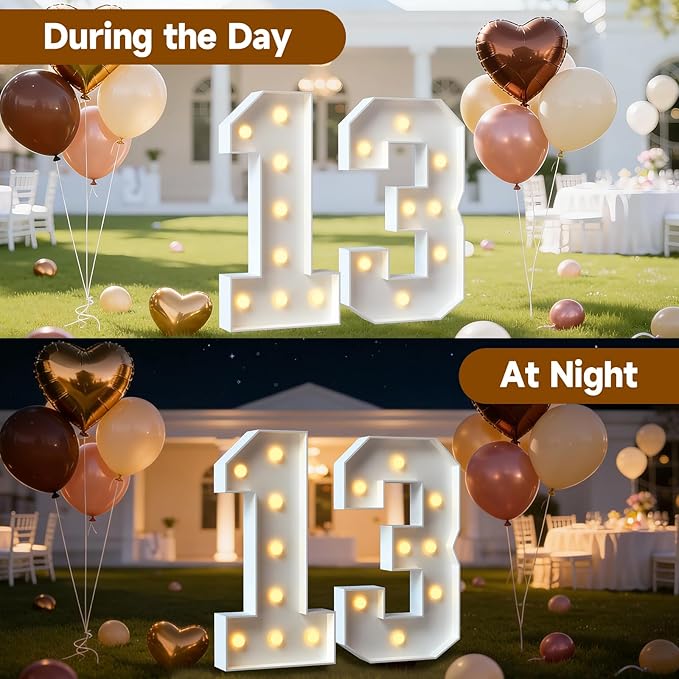 3FT Marquee Numbers 13, Large Light Up Numbers for 13th Birthday Decorations, Happy 13th Birthday Party Supplies, Anniversary Cardboard Big Mosaic Balloon Frame Number 13
